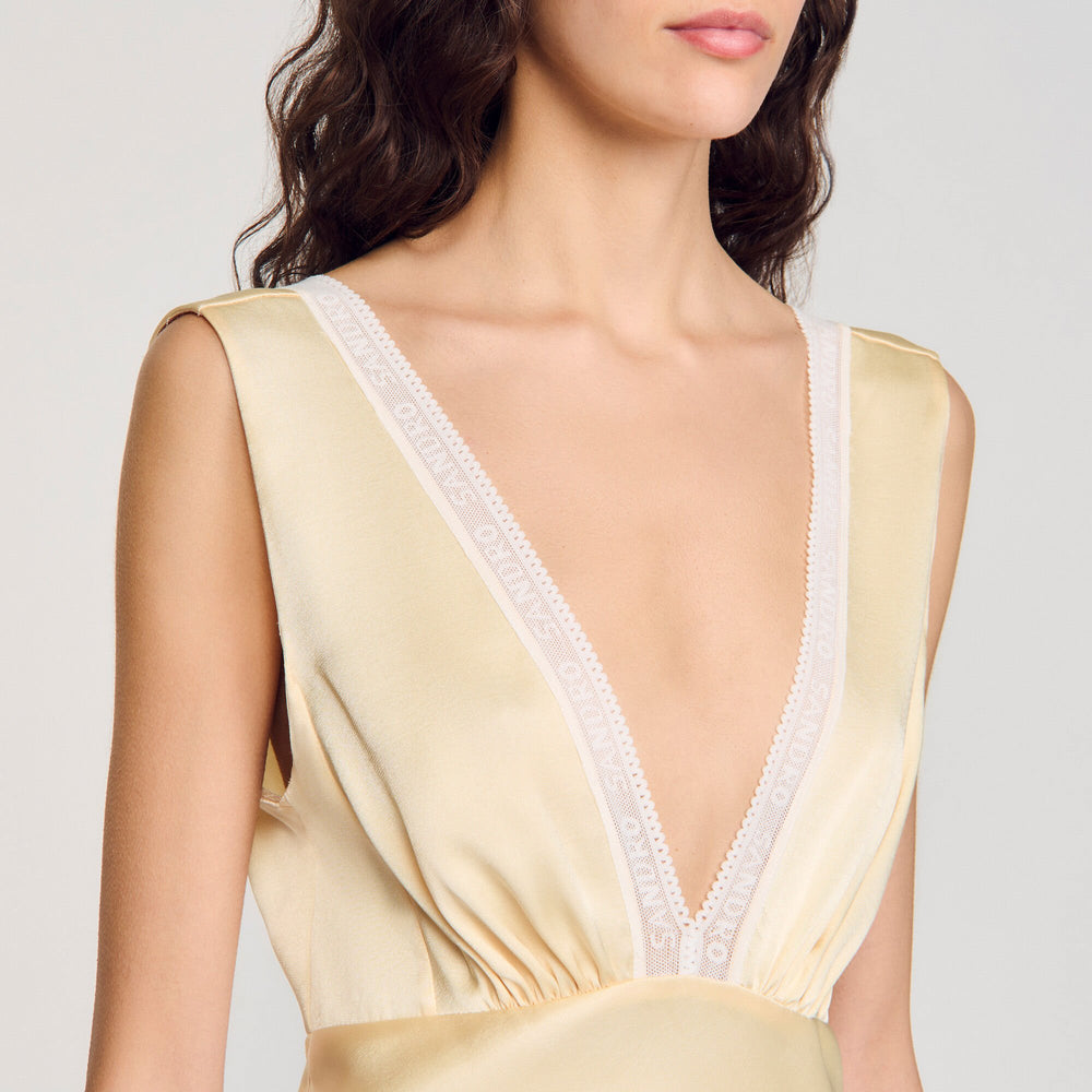 Satin-effect maxi dress Yellow Sandro Women