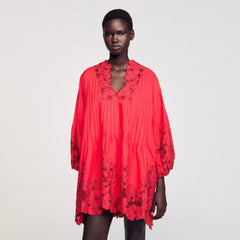 Mini dress with floral details Red Sandro Women