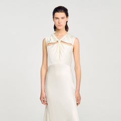 Satin maxi dress with rhinestones Ecru Sandro Women