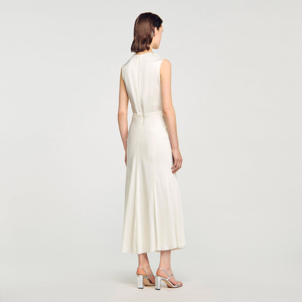 Satin maxi dress with rhinestones Ecru Sandro Women