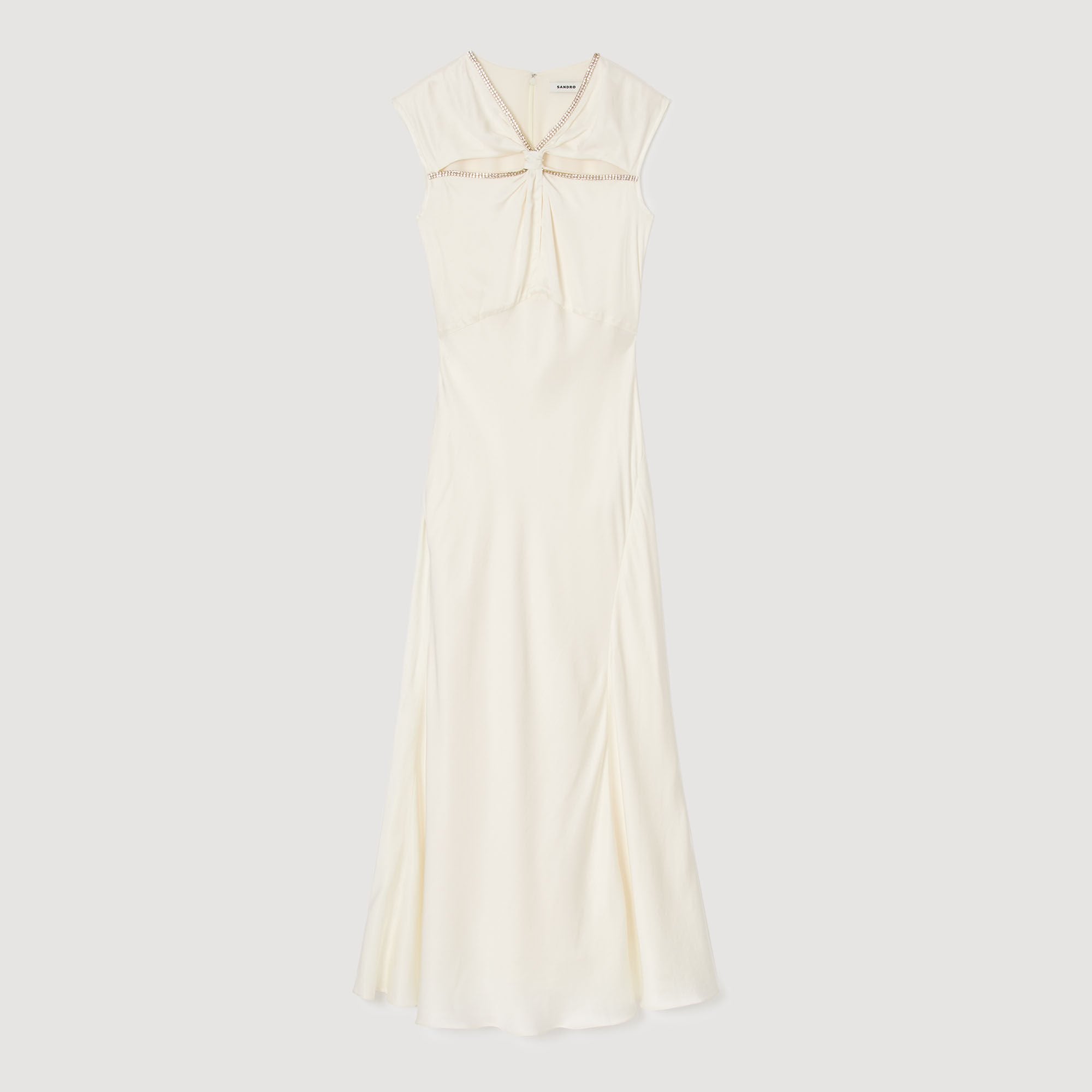 Satin maxi dress with rhinestones Ecru Sandro Women