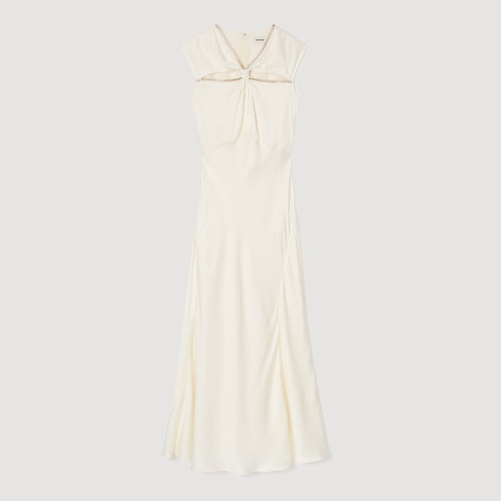 Satin maxi dress with rhinestones Ecru Sandro Women