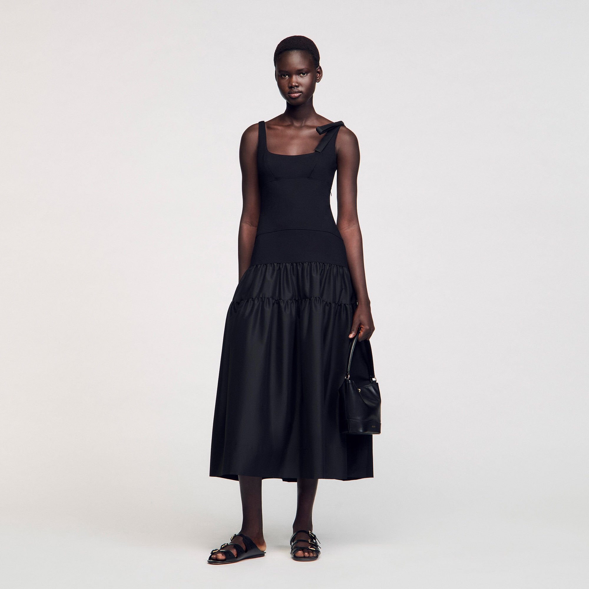 Maxi dual-material dress Black Sandro Women