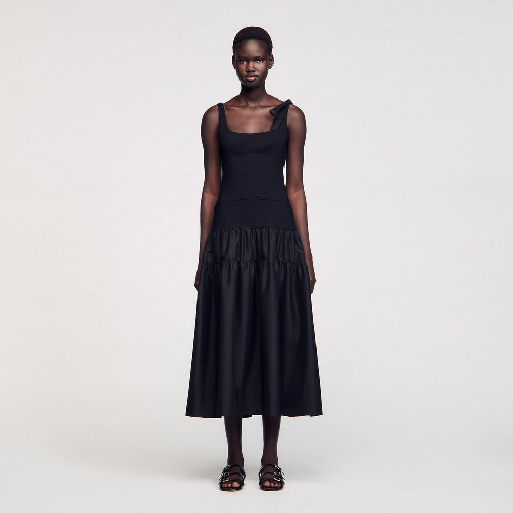 Maxi dual-material dress Black Sandro Women