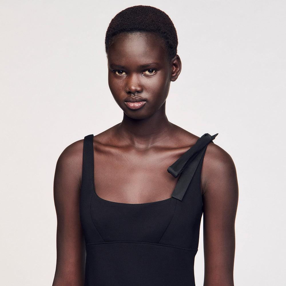 Maxi dual-material dress Black Sandro Women