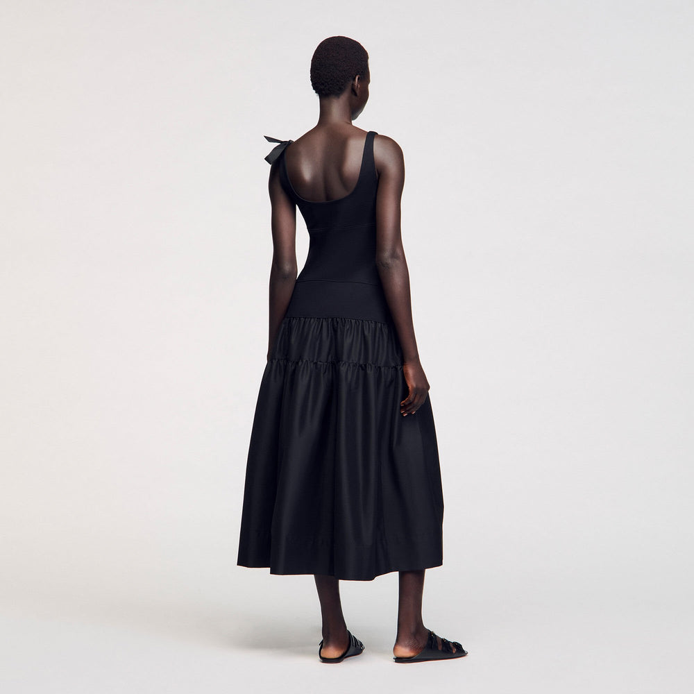 Maxi dual-material dress Black Sandro Women