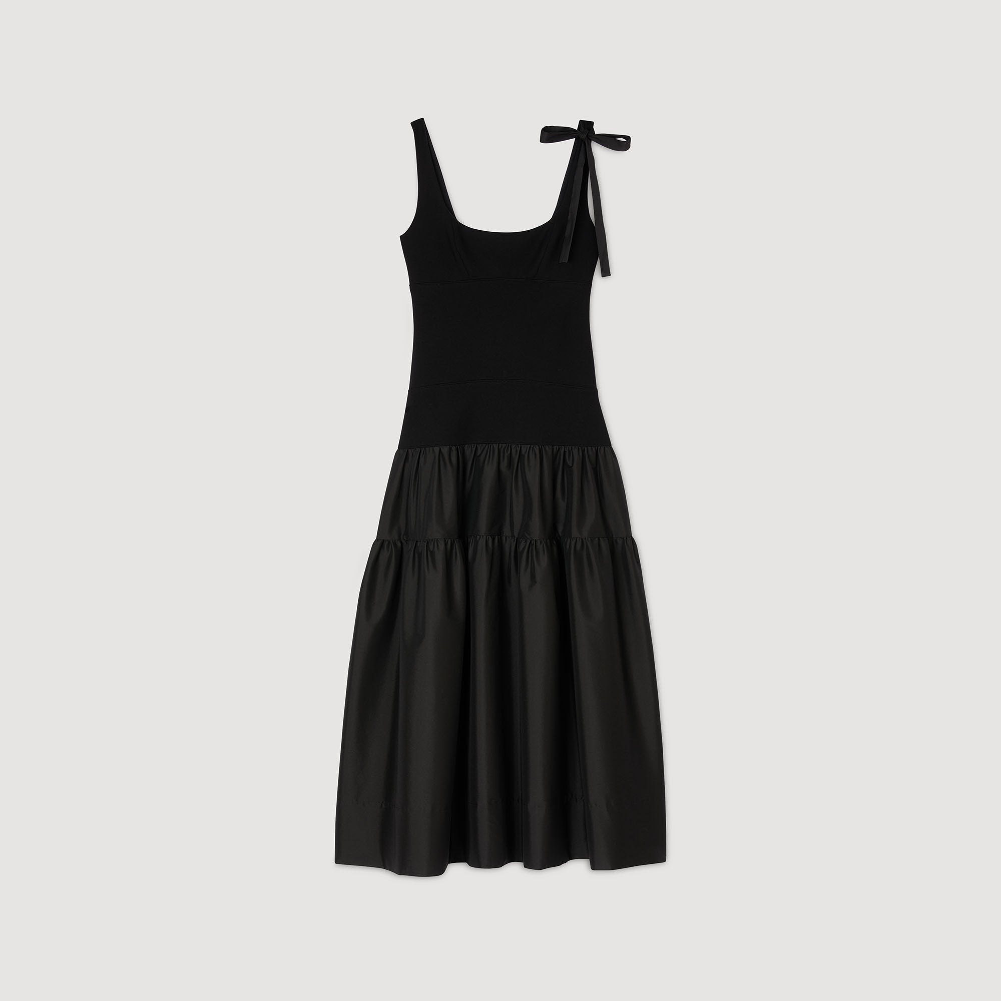 Maxi dual-material dress Black Sandro Women