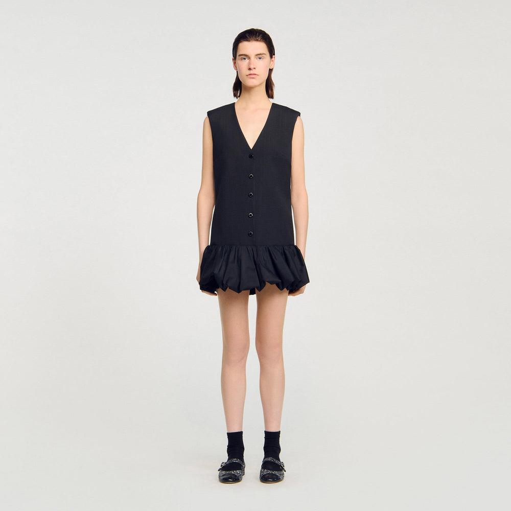 Mini tailored dress with ruffle Black Sandro Women