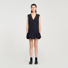 Mini tailored dress with ruffle Black Sandro Women
