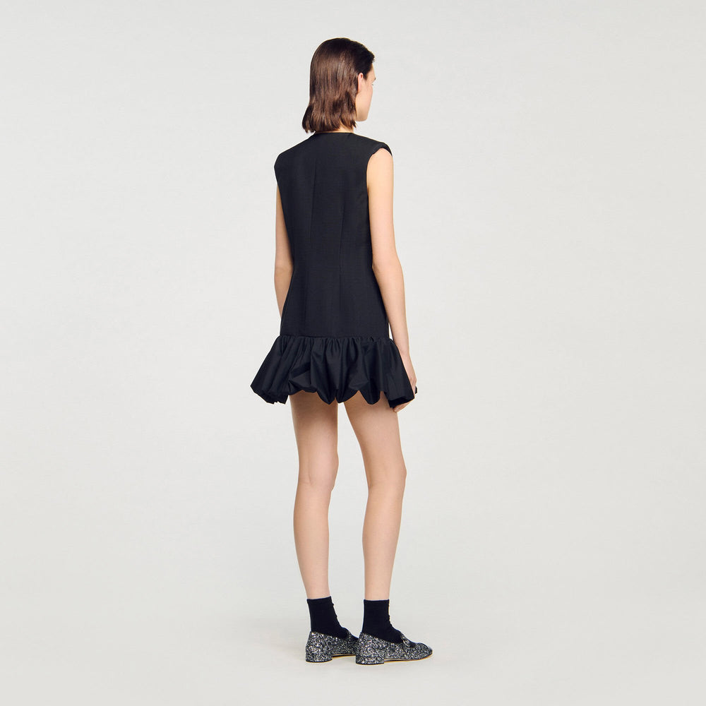 Mini tailored dress with ruffle Black Sandro Women
