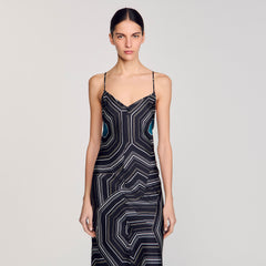 Patterned silk maxi dress Black Sandro Women