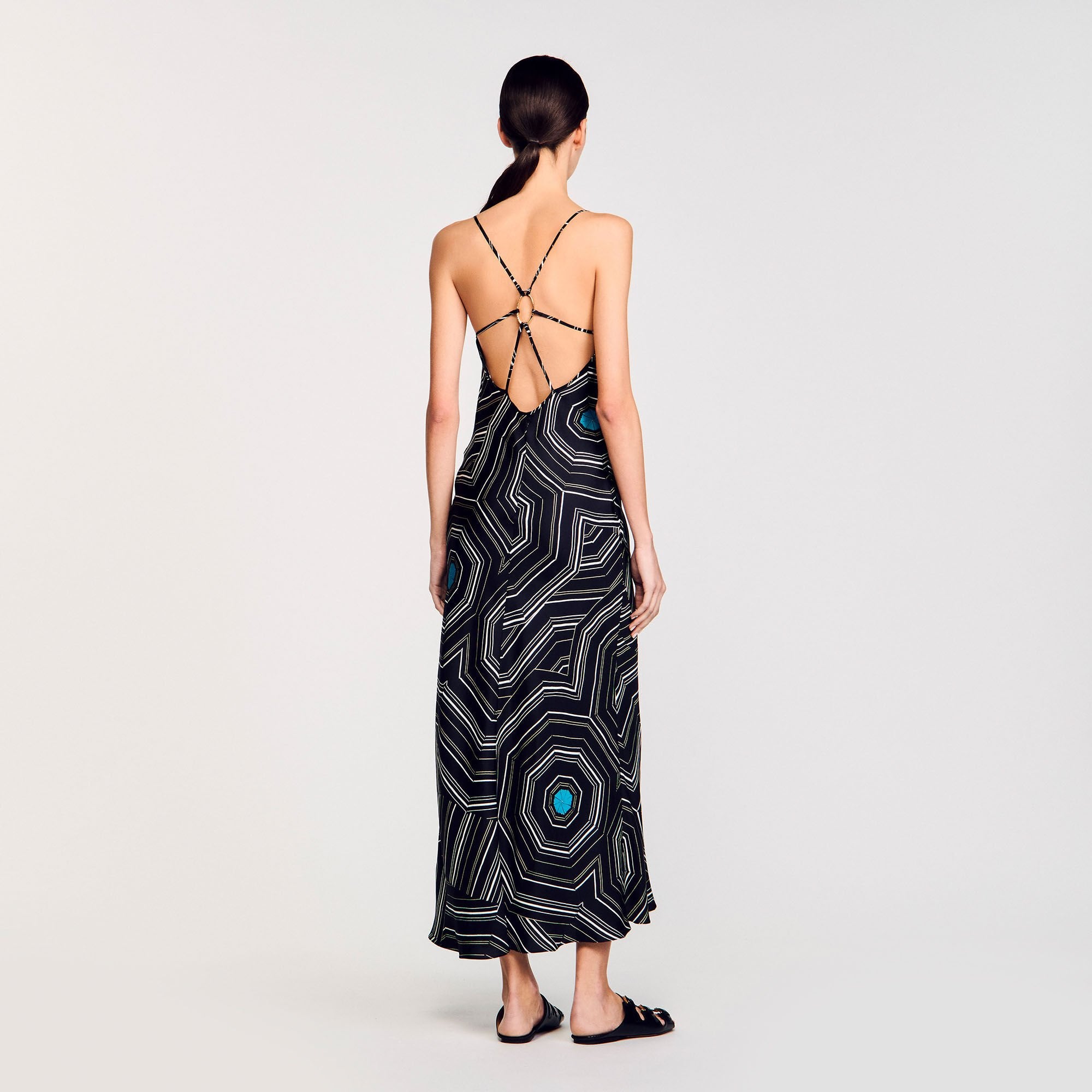 Patterned silk maxi dress Black Sandro Women