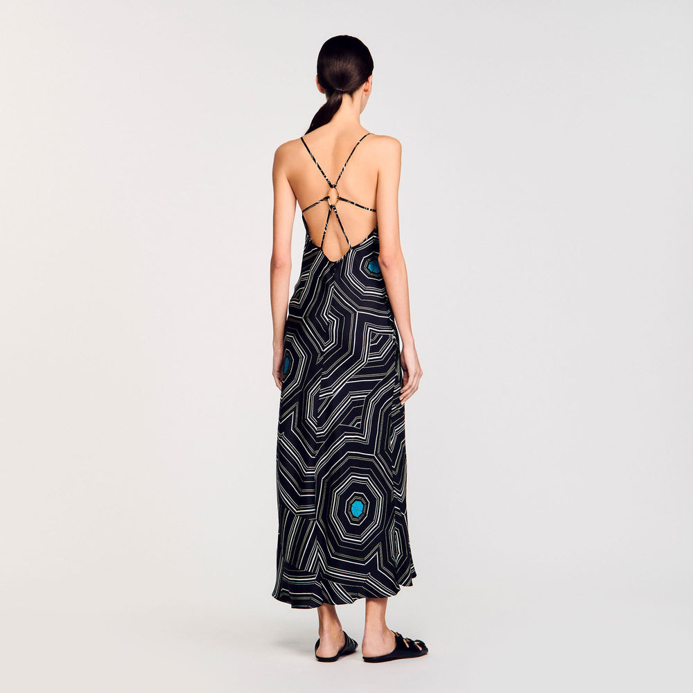 Patterned silk maxi dress Black Sandro Women
