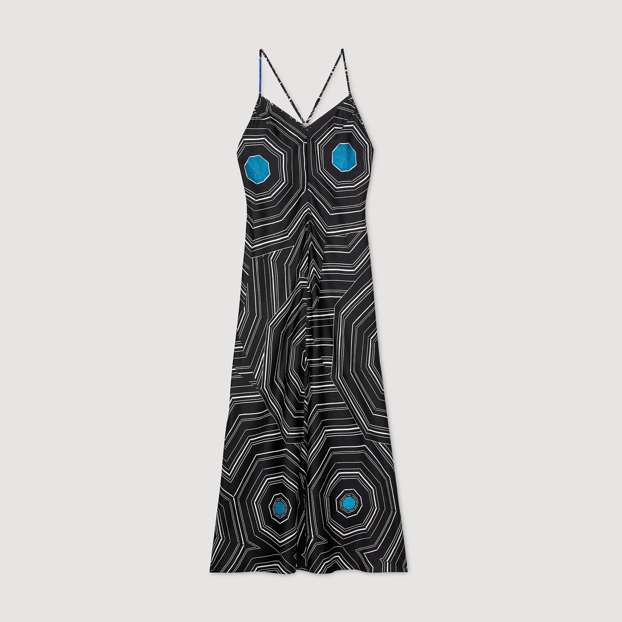 Patterned silk maxi dress Black Sandro Women