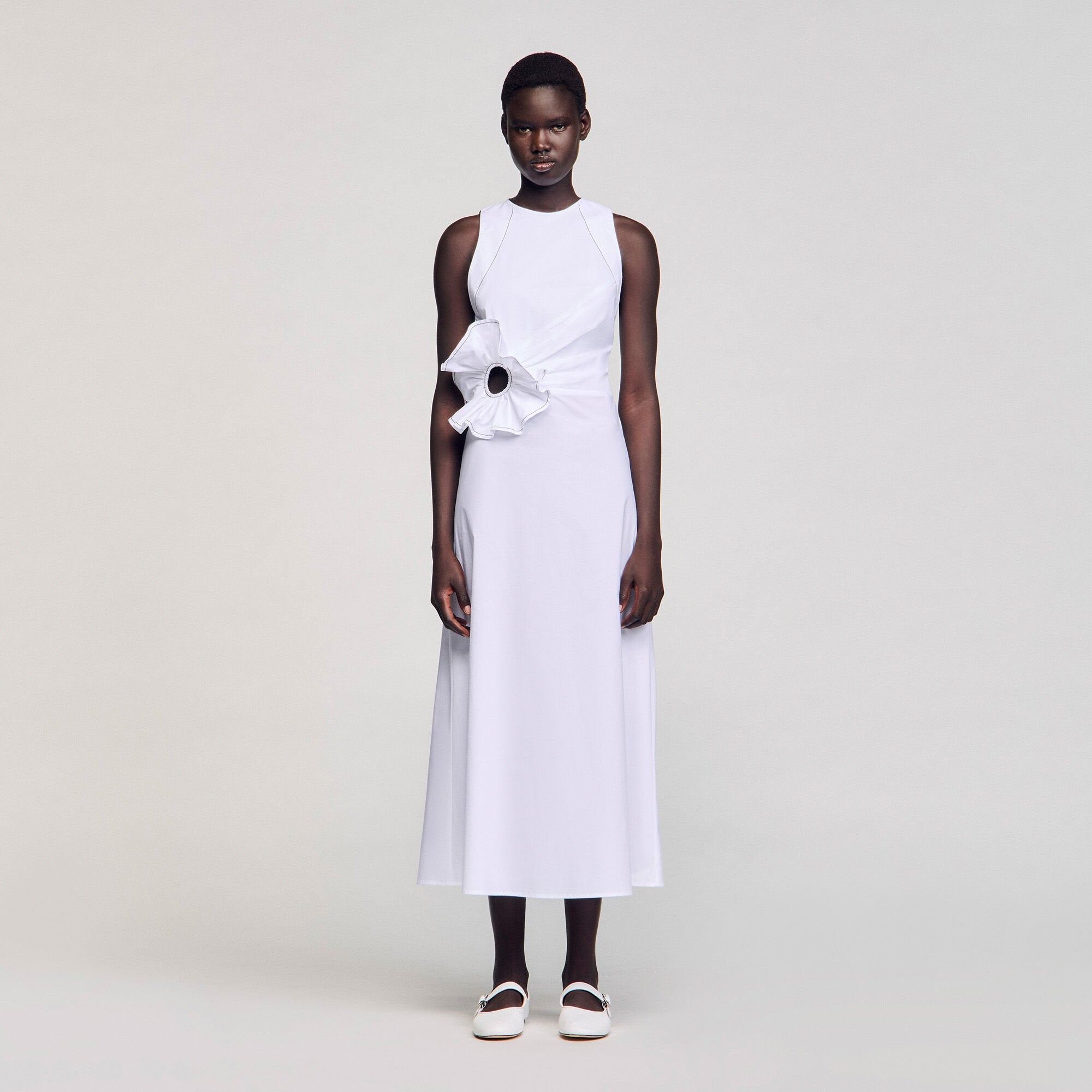 Ruffled sleeveless maxi dress White Sandro Women