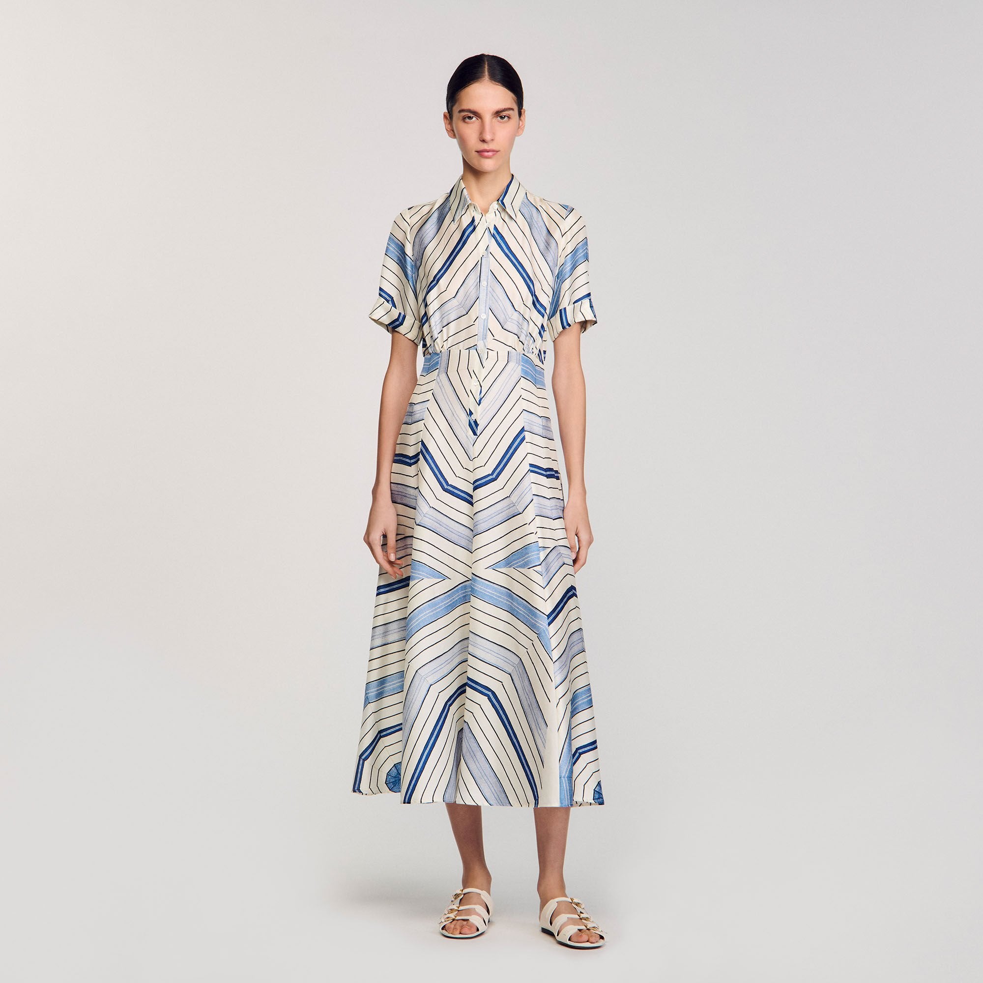 Spiral-motif silk midi dress Sky Blue Sandro Women