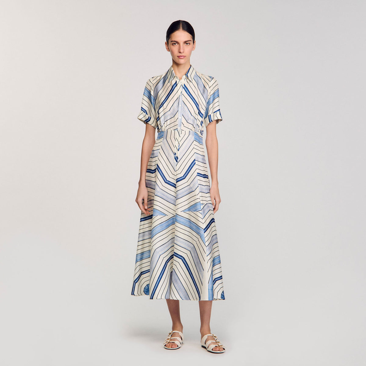 Spiral-motif silk midi dress Sky Blue Sandro Women