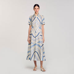 Spiral-motif silk midi dress Sky Blue Sandro Women