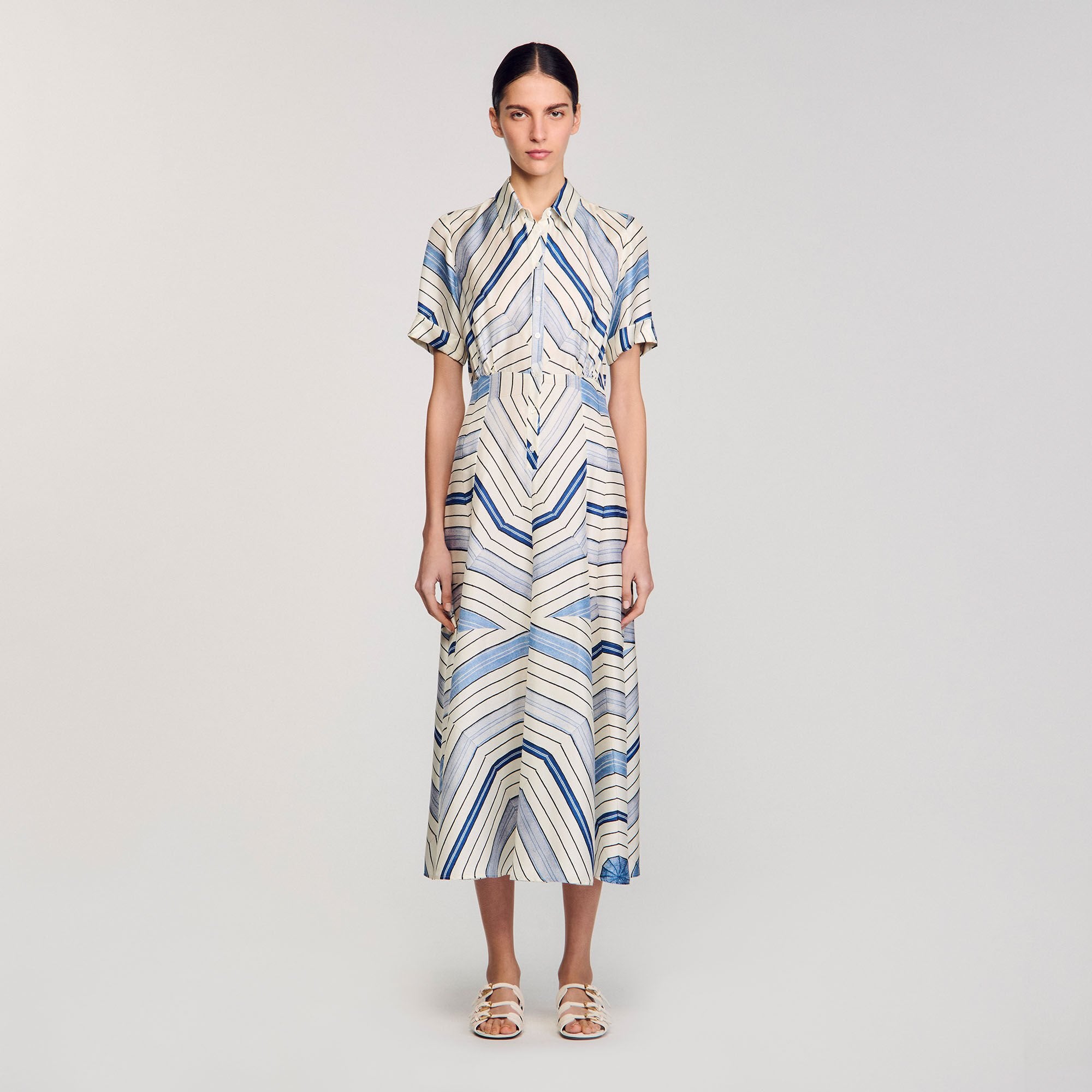Spiral-motif silk midi dress Sky Blue Sandro Women
