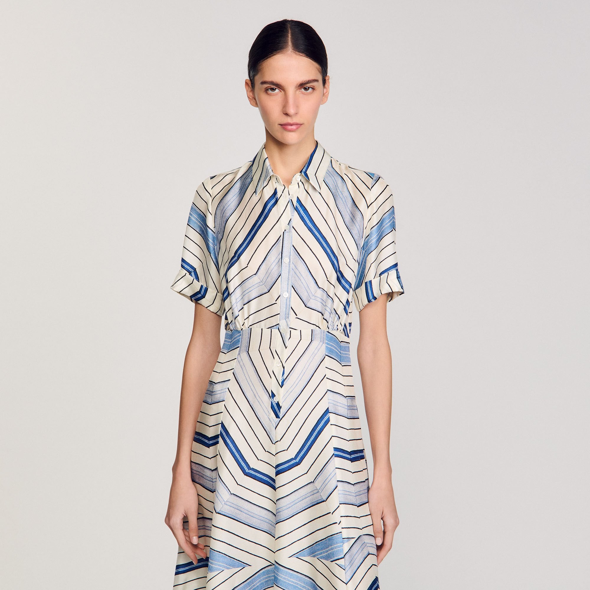 Spiral-motif silk midi dress Sky Blue Sandro Women