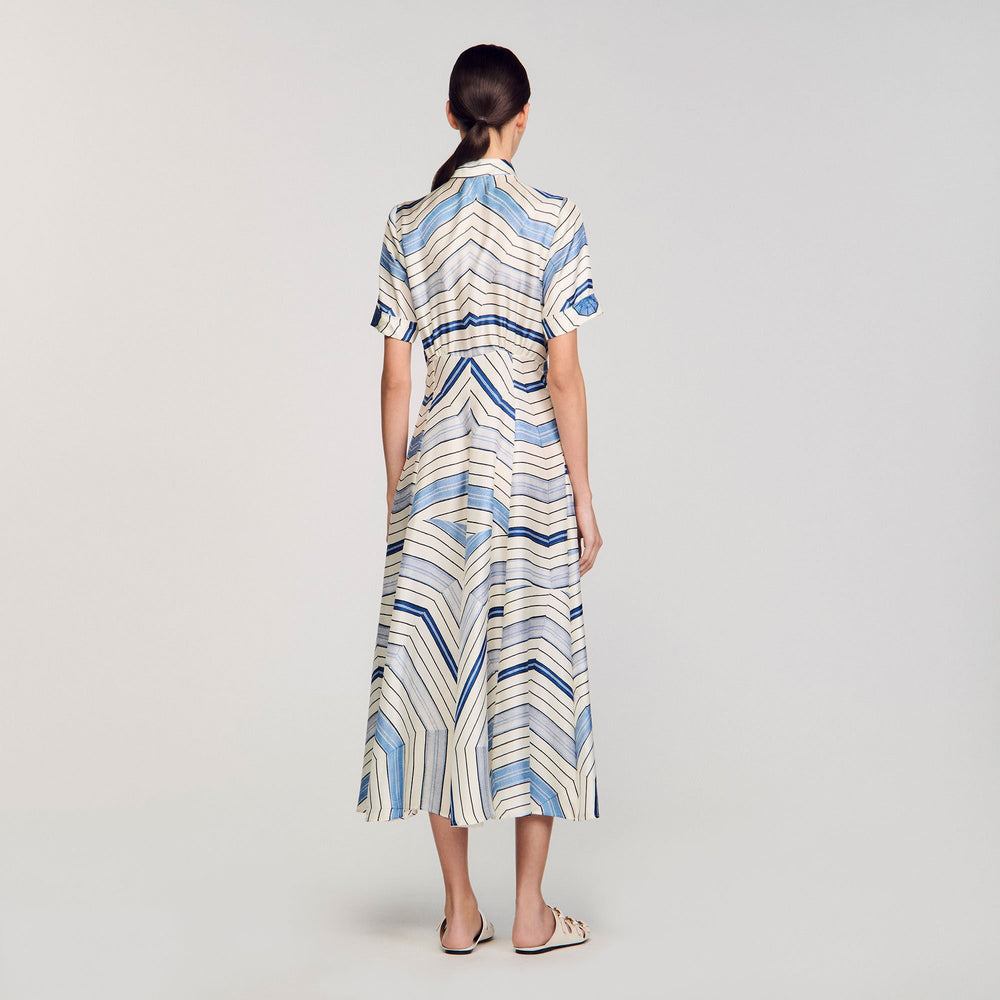 Spiral-motif silk midi dress Sky Blue Sandro Women