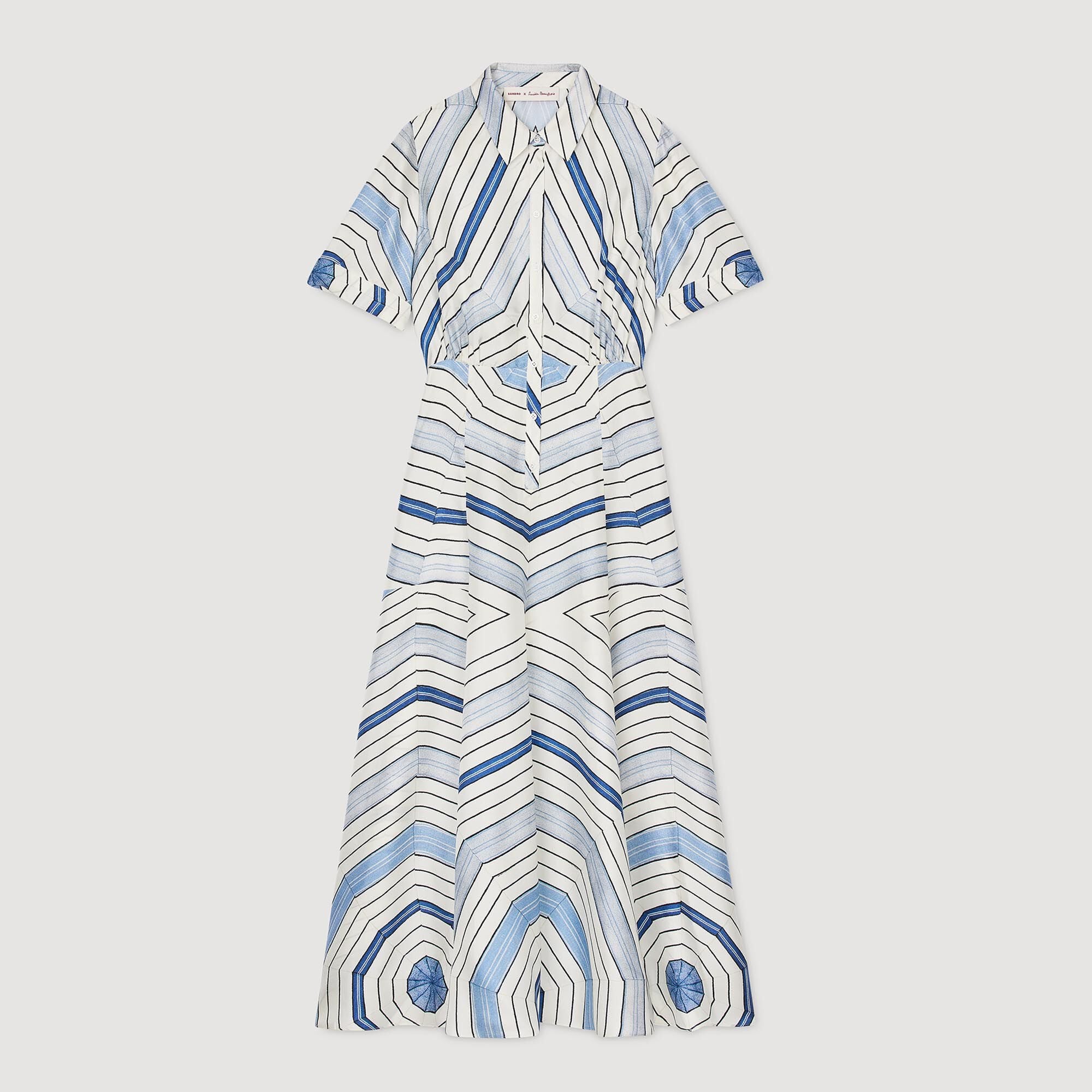 Spiral-motif silk midi dress Sky Blue Sandro Women