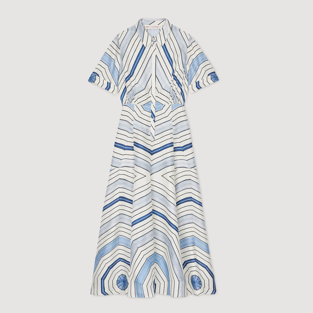 Spiral-motif silk midi dress Sky Blue Sandro Women