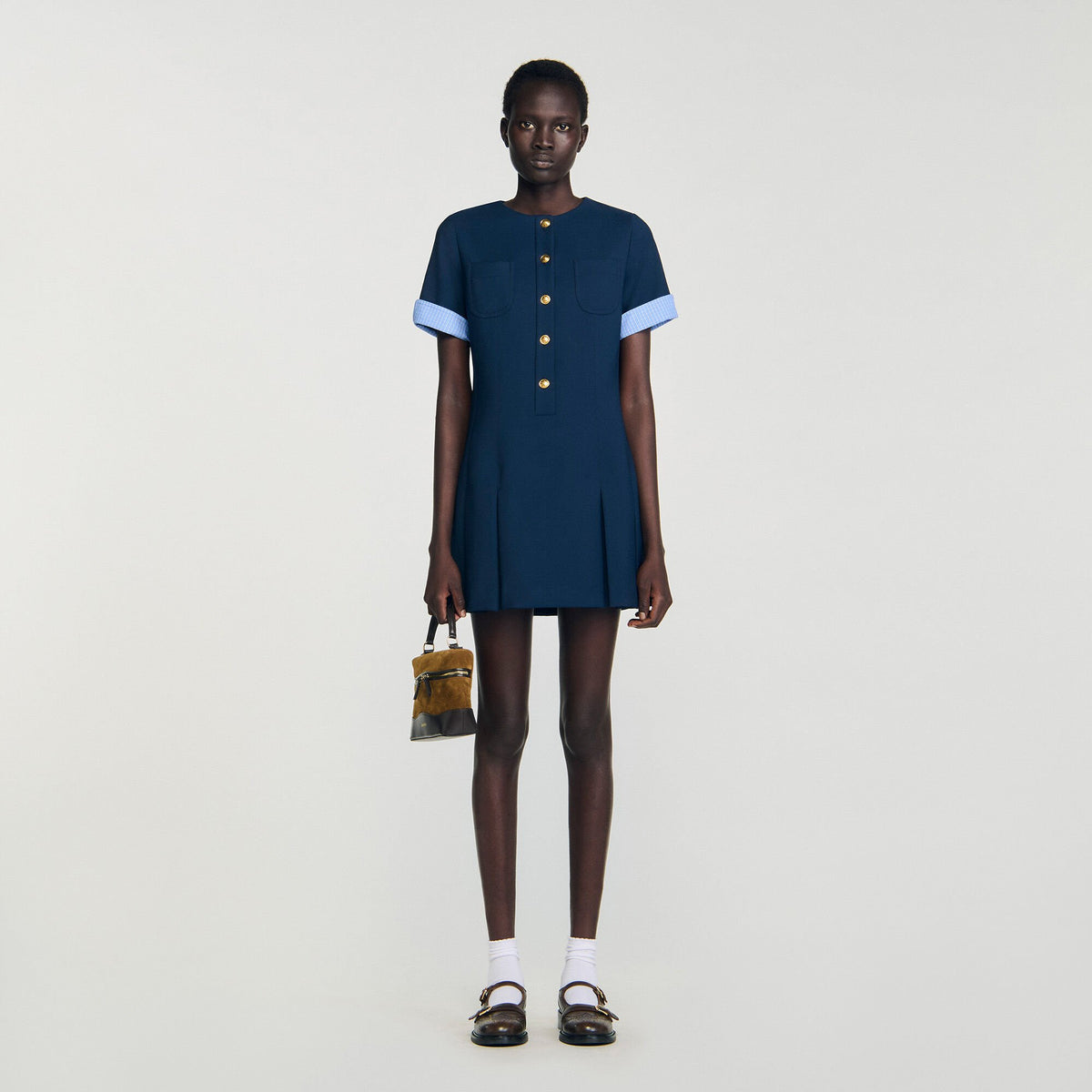 Mini pleated dress Navy Blue Sandro Women