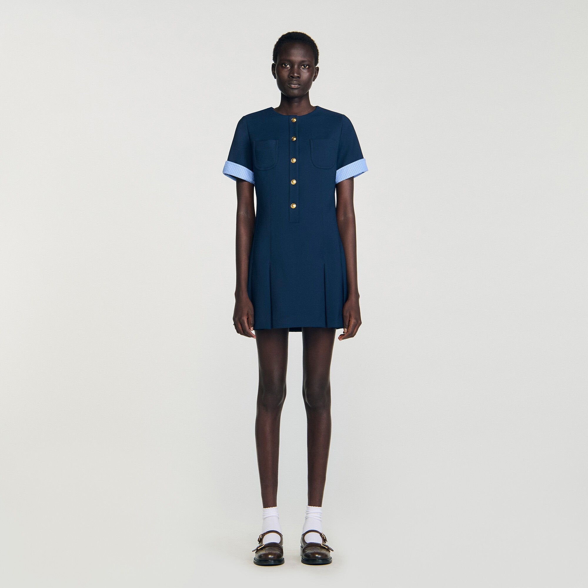 Mini pleated dress Navy Blue Sandro Women
