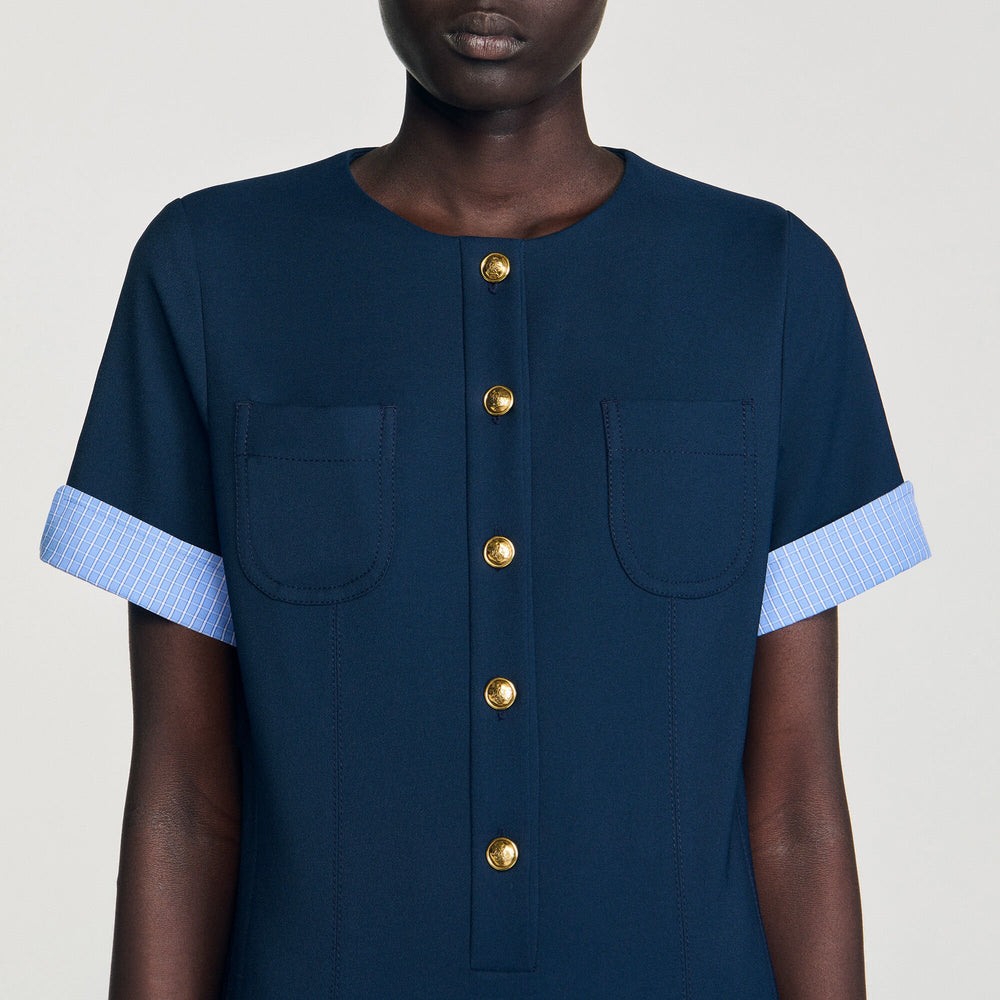 Mini pleated dress Navy Blue Sandro Women