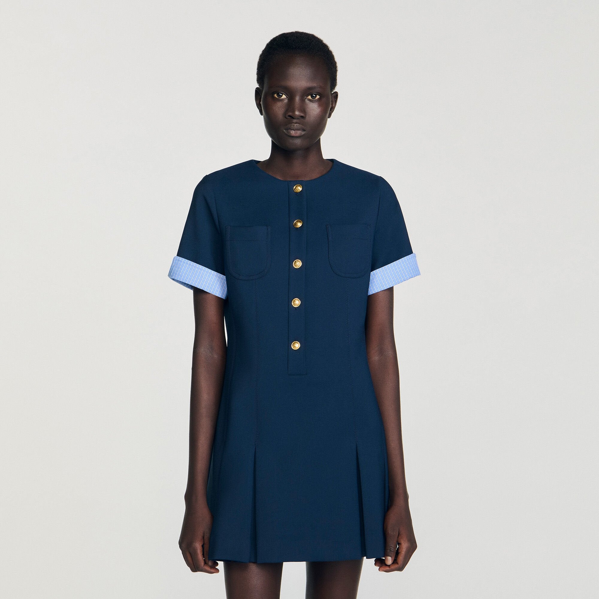 Mini pleated dress Navy Blue Sandro Women