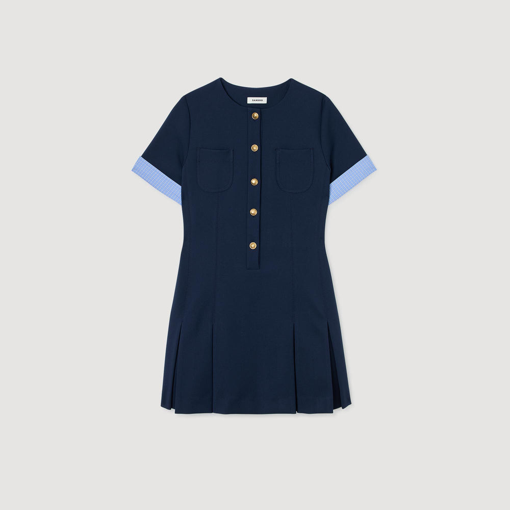 Mini pleated dress Navy Blue Sandro Women
