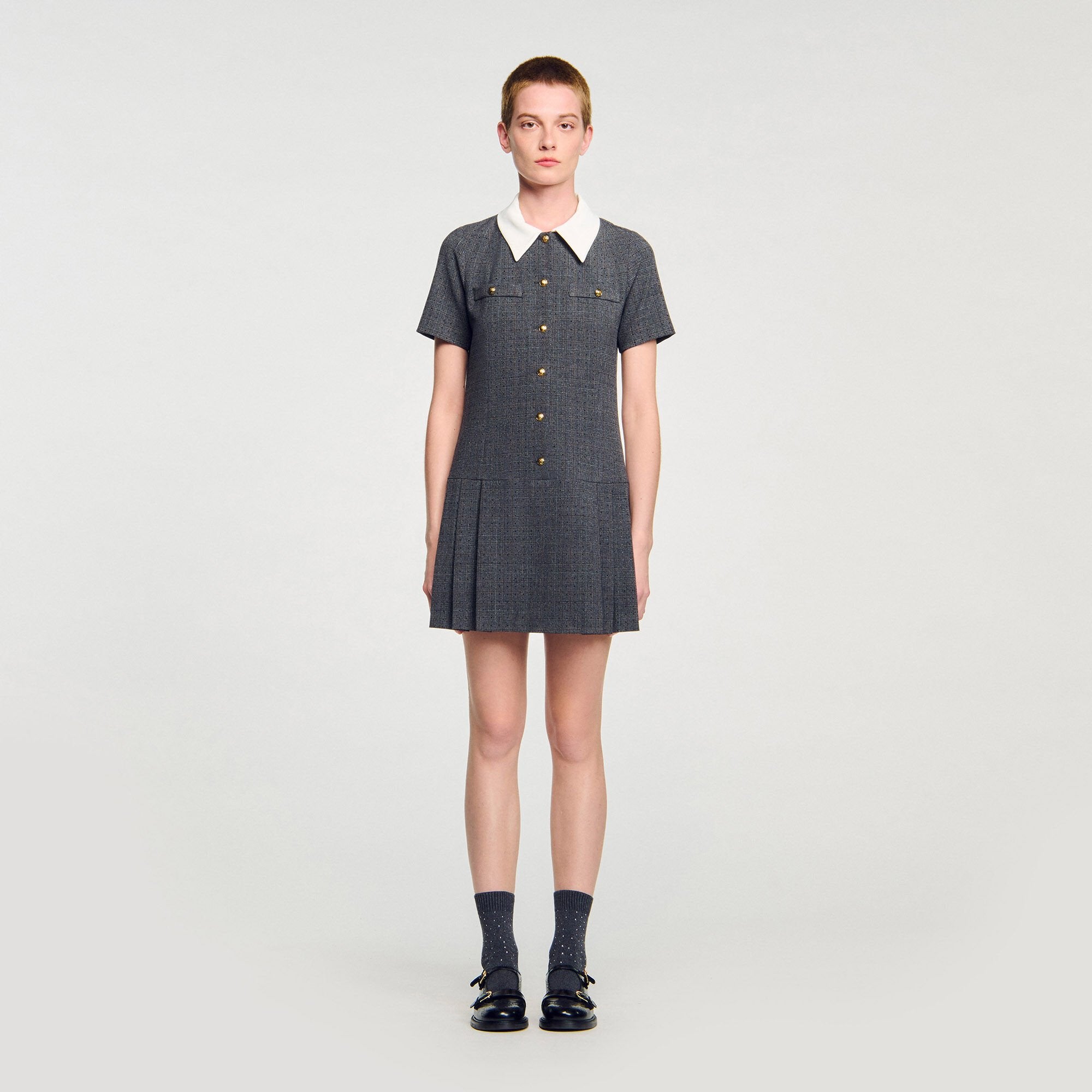 Mini pleated dress with rhinestones Grey / Brown Sandro Women