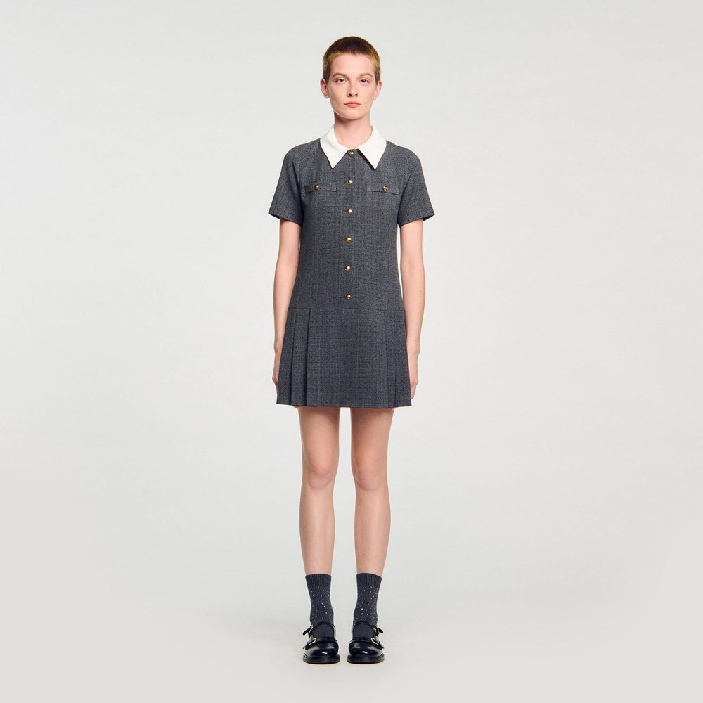 Mini pleated dress with rhinestones Grey / Brown Sandro Women