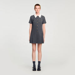 Mini pleated dress with rhinestones Grey / Brown Sandro Women