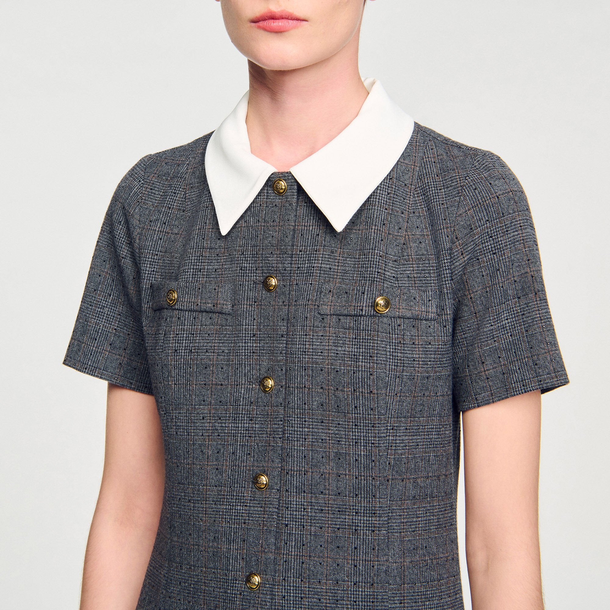 Mini pleated dress with rhinestones Grey / Brown Sandro Women