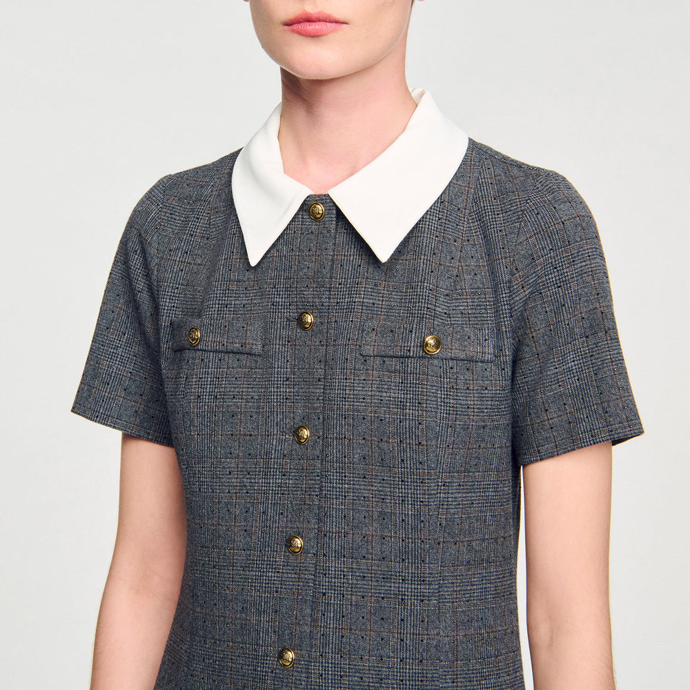 Mini pleated dress with rhinestones Grey / Brown Sandro Women