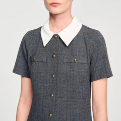 Mini pleated dress with rhinestones Grey / Brown Sandro Women