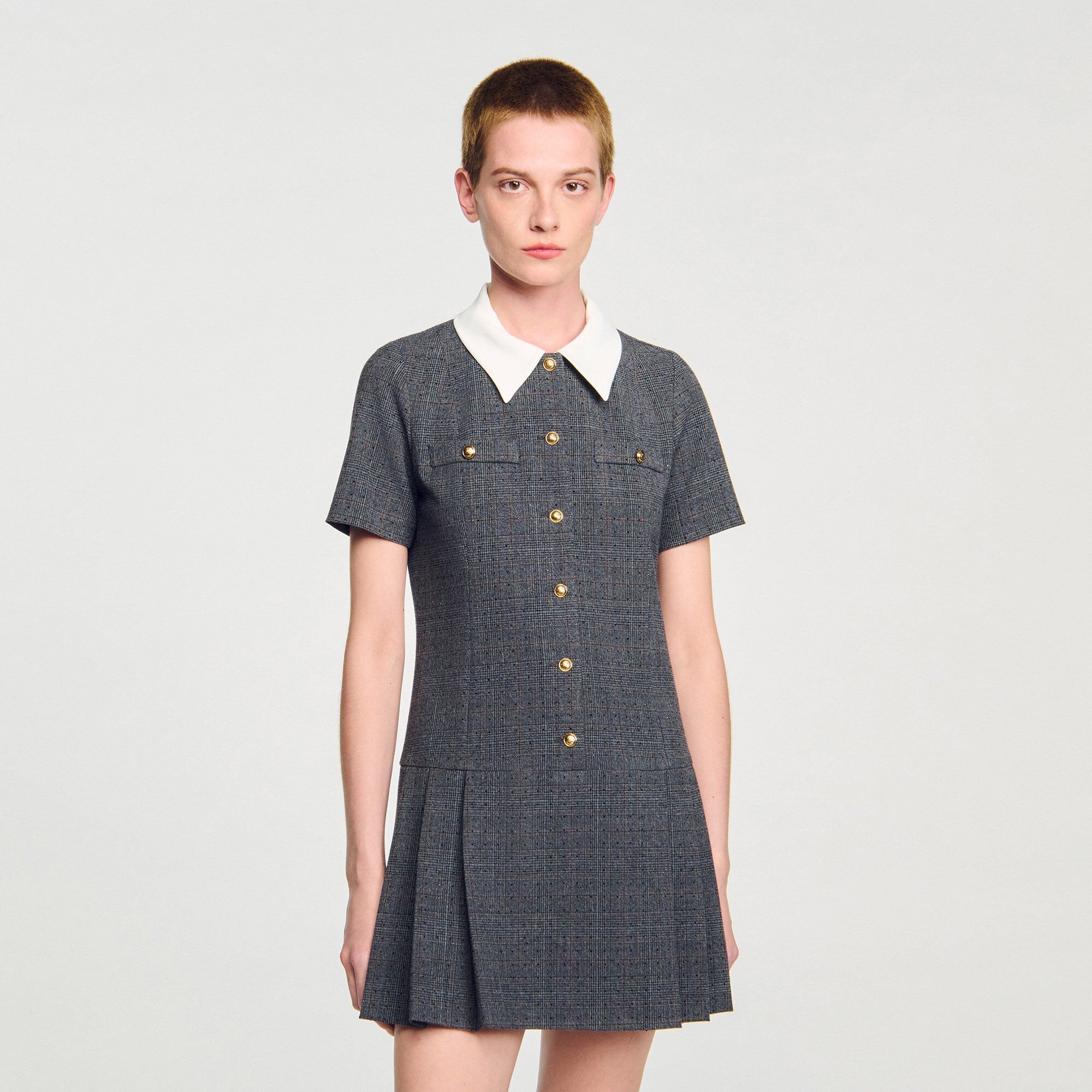 Mini pleated dress with rhinestones Grey / Brown Sandro Women