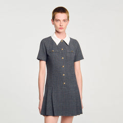 Mini pleated dress with rhinestones Grey / Brown Sandro Women