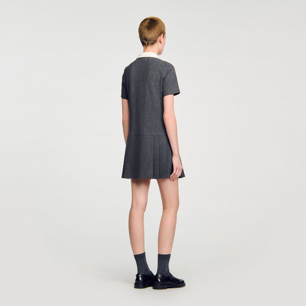 Mini pleated dress with rhinestones Grey / Brown Sandro Women