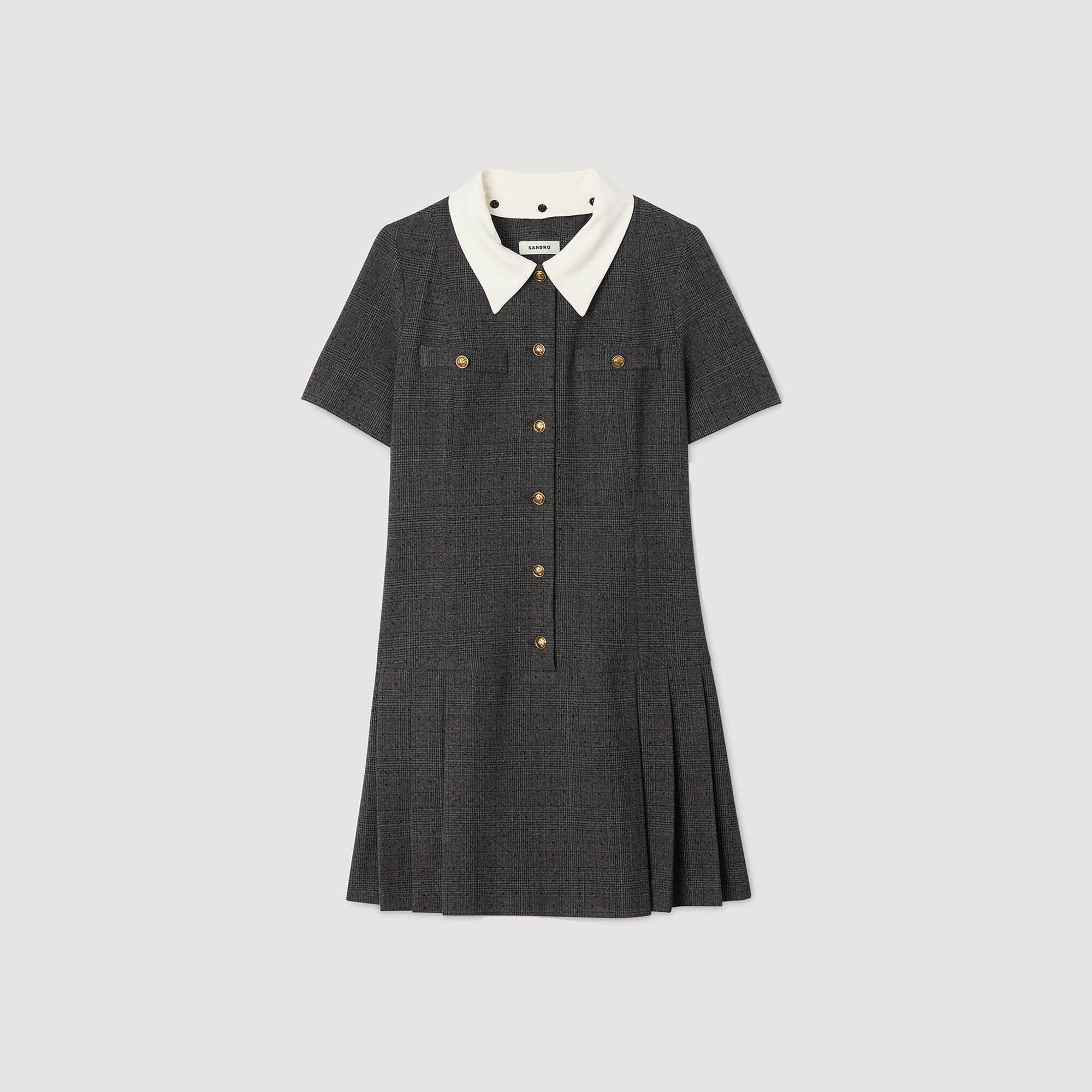 Mini pleated dress with rhinestones Grey / Brown Sandro Women