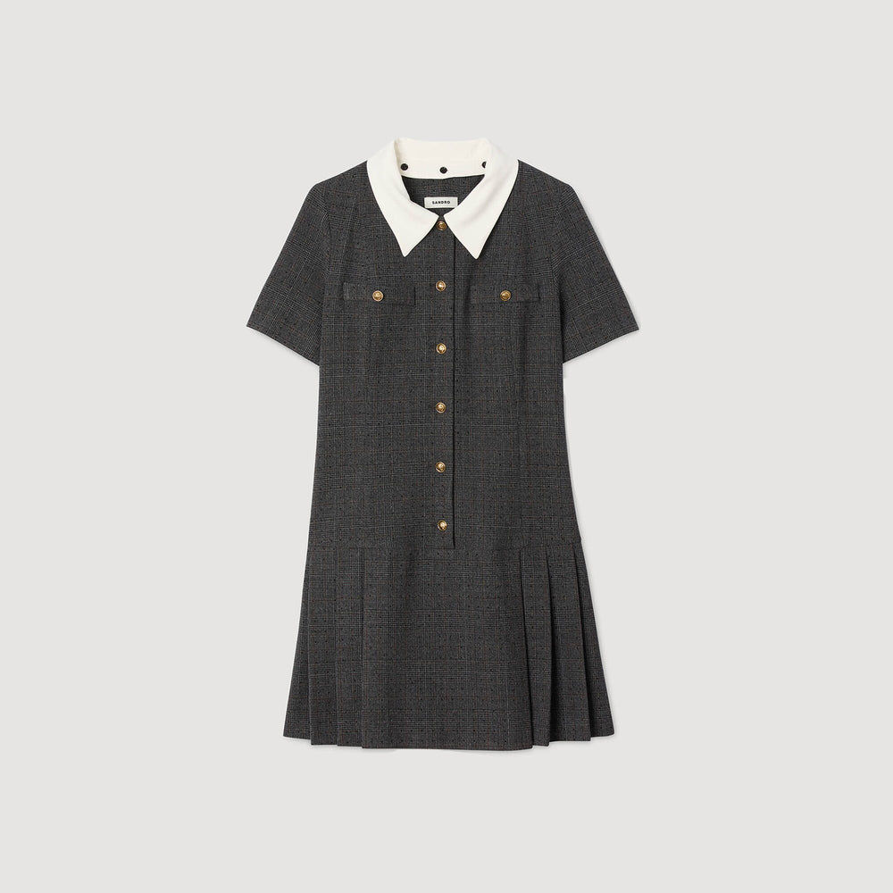 Mini pleated dress with rhinestones Grey / Brown Sandro Women