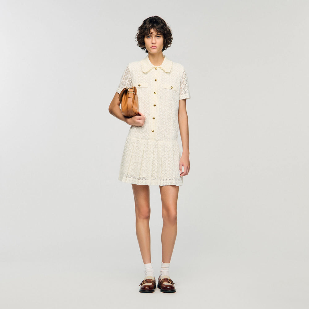 Mini lace dress Ecru Sandro Women