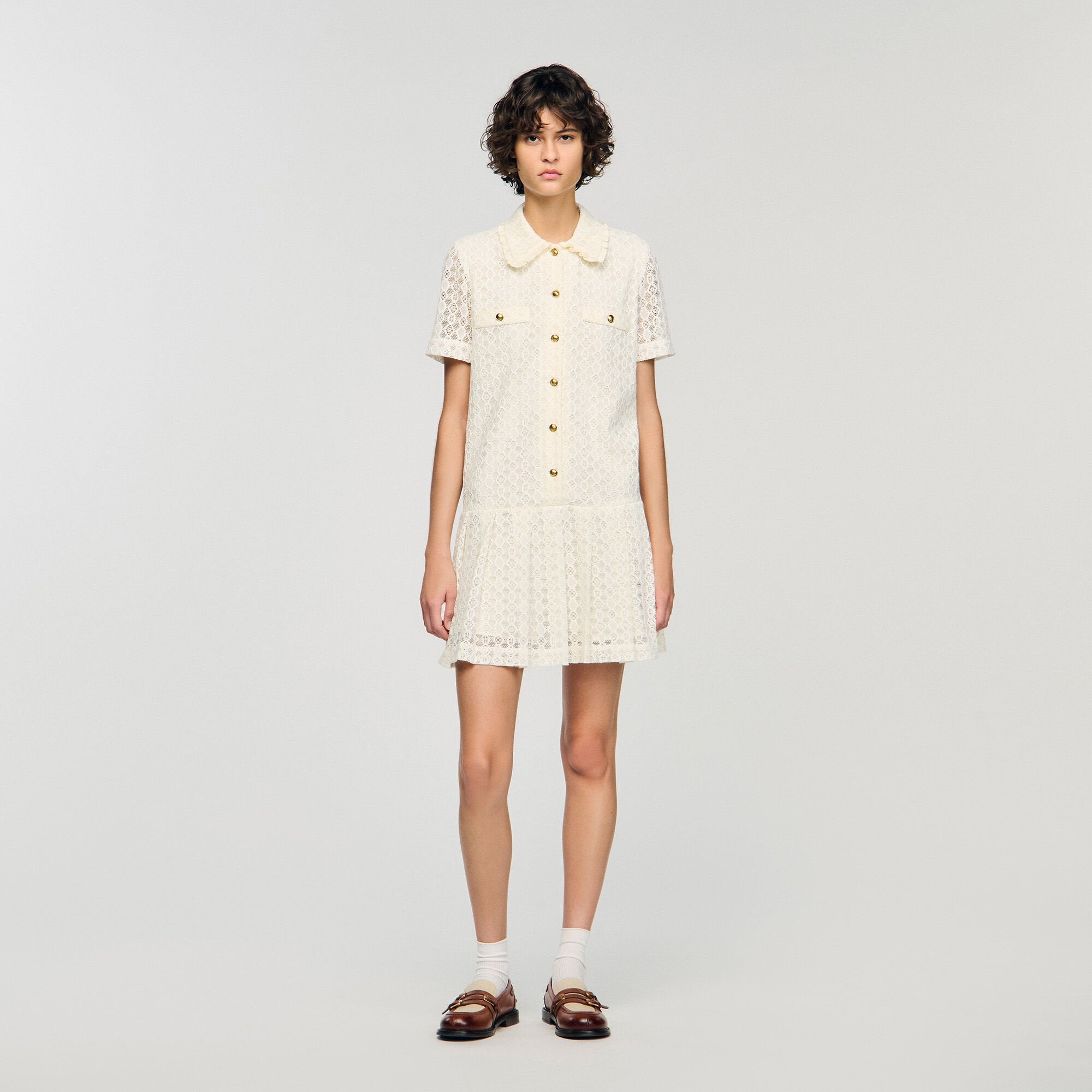 Mini lace dress Ecru Sandro Women
