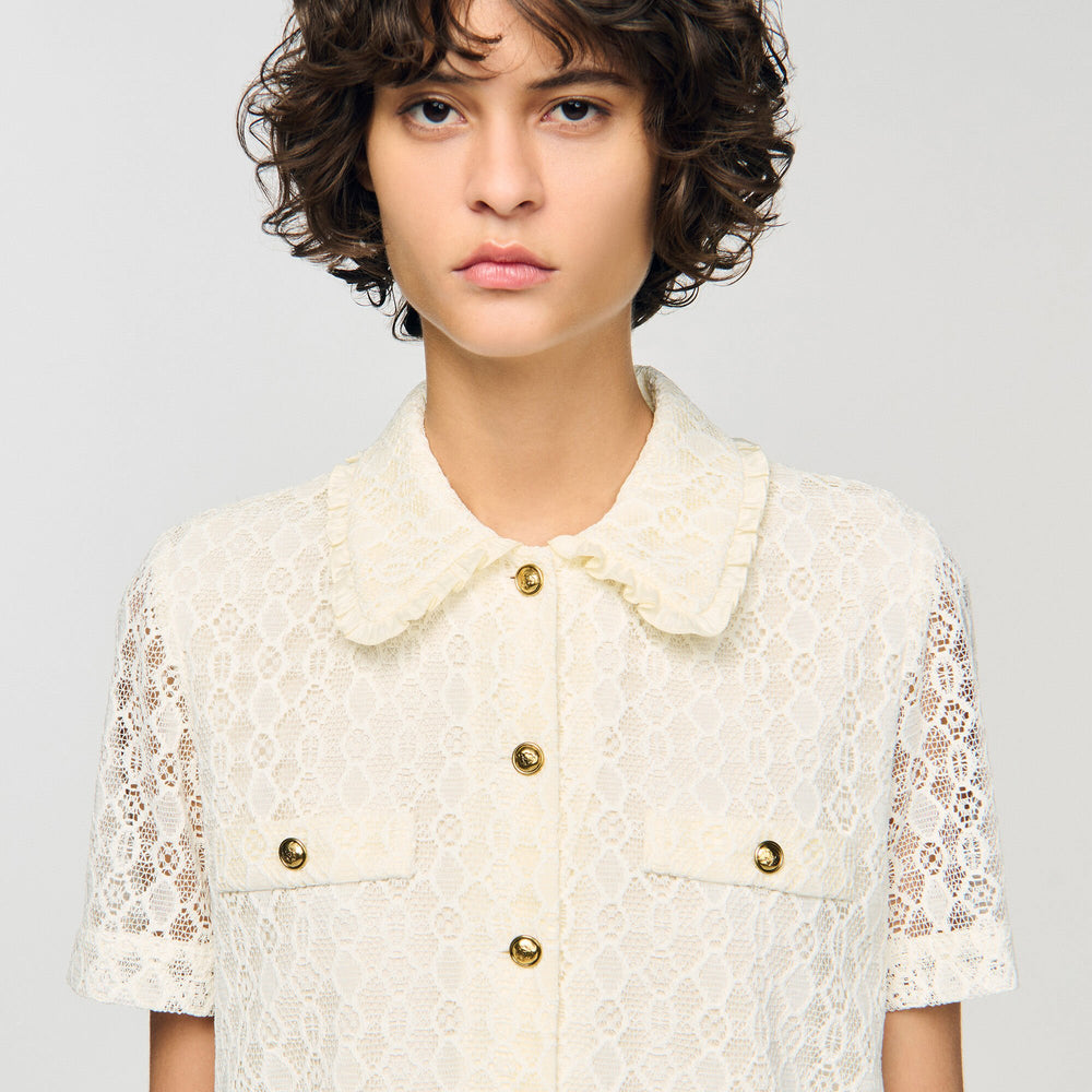 Mini lace dress Ecru Sandro Women