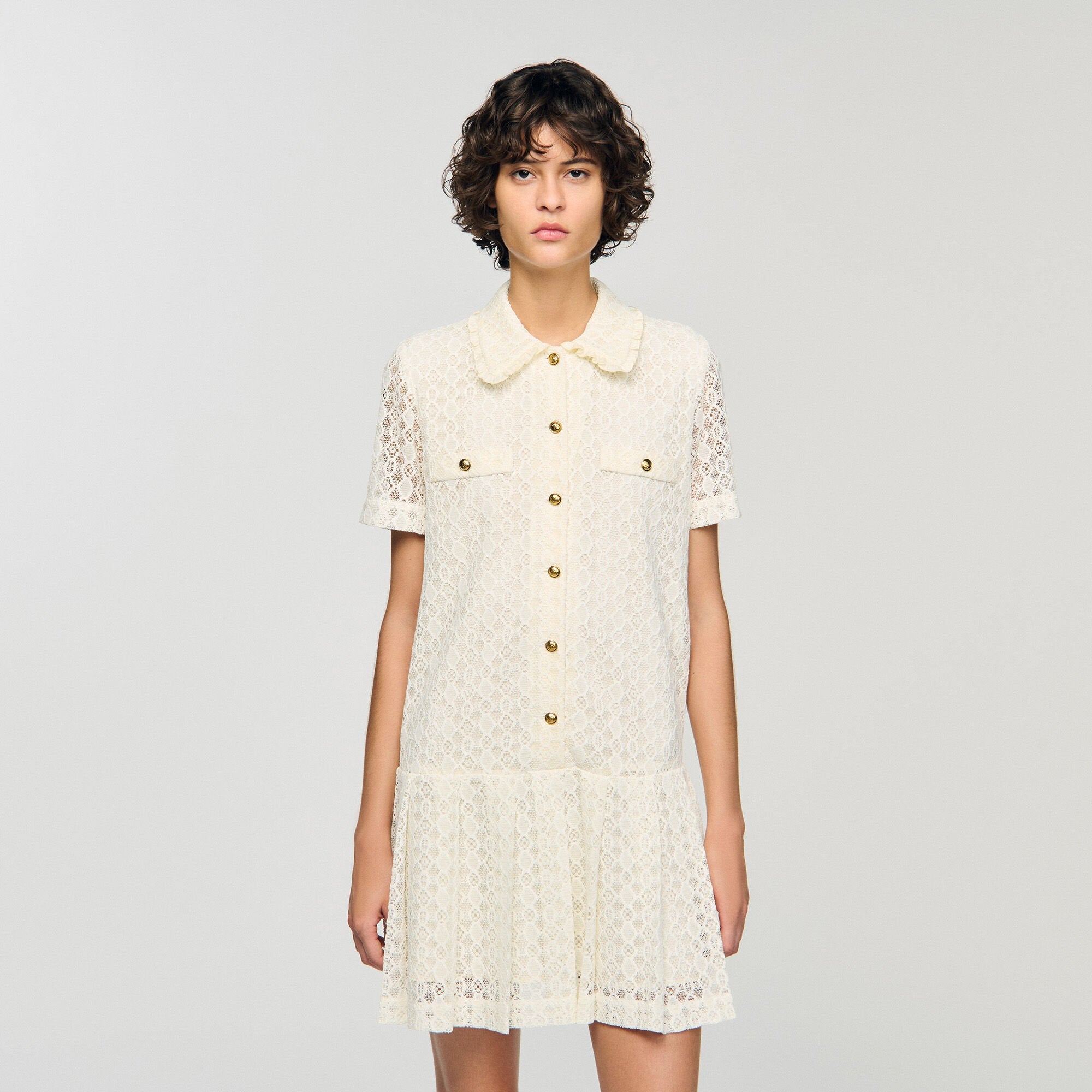 Mini lace dress Ecru Sandro Women