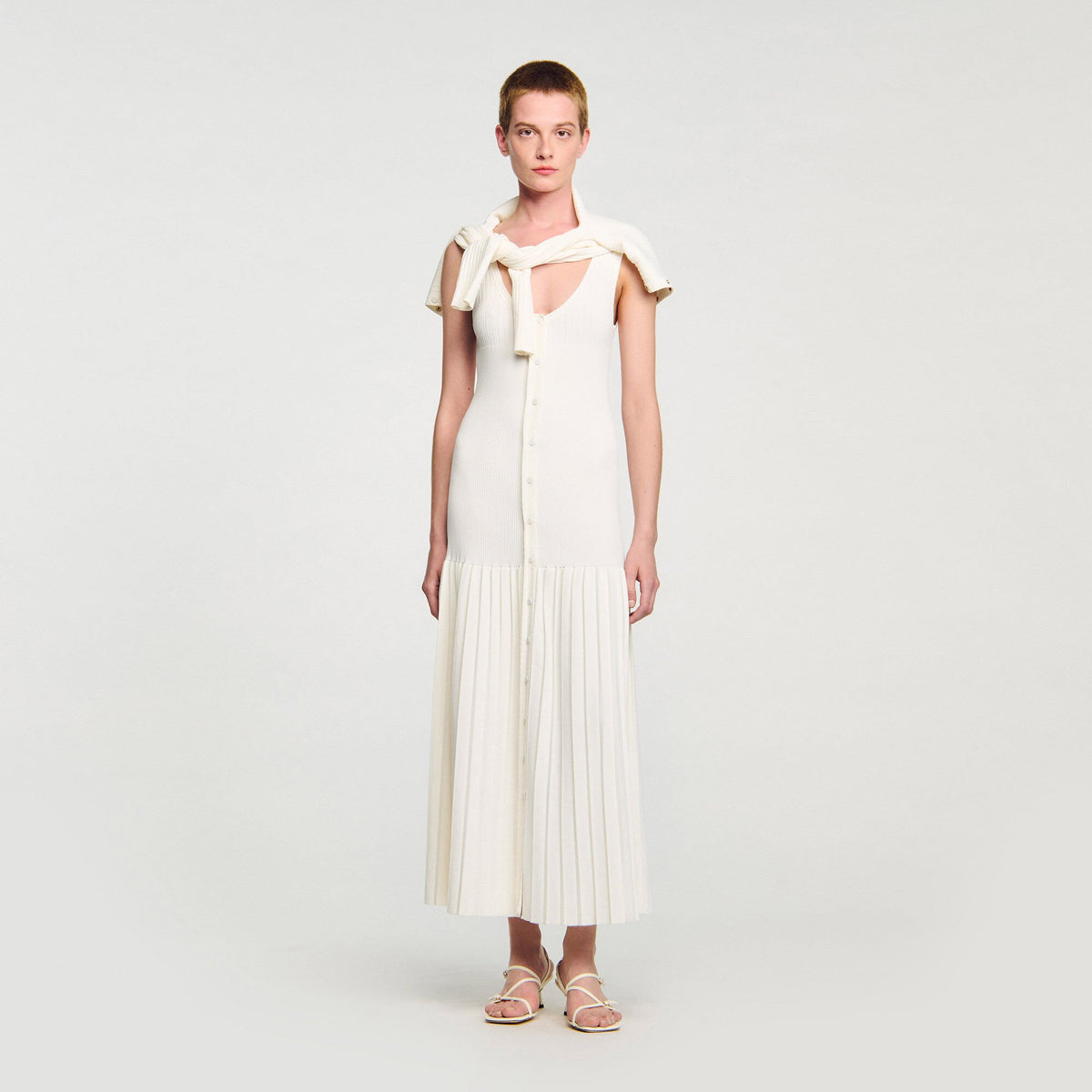 Knit maxi dress Ecru Sandro Women