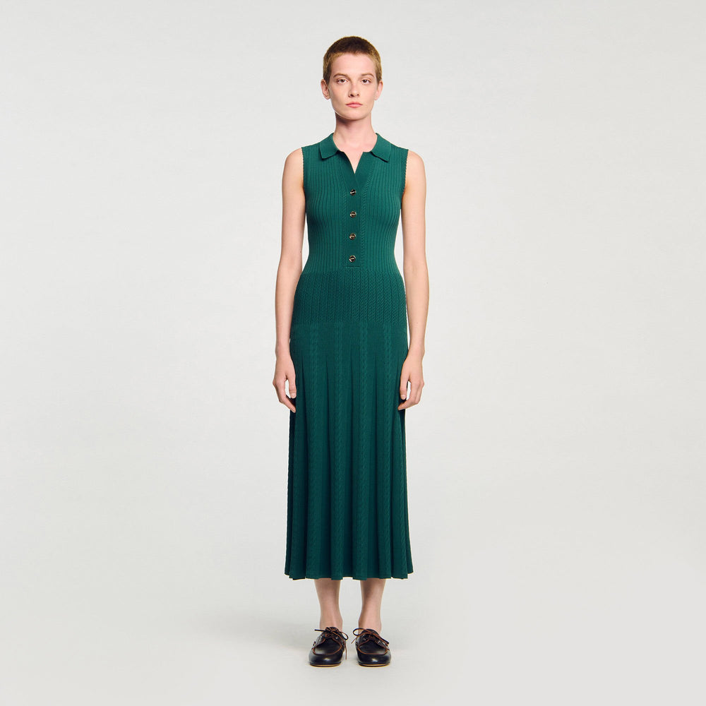 Knit dress with polo neck Dark Green Sandro Women