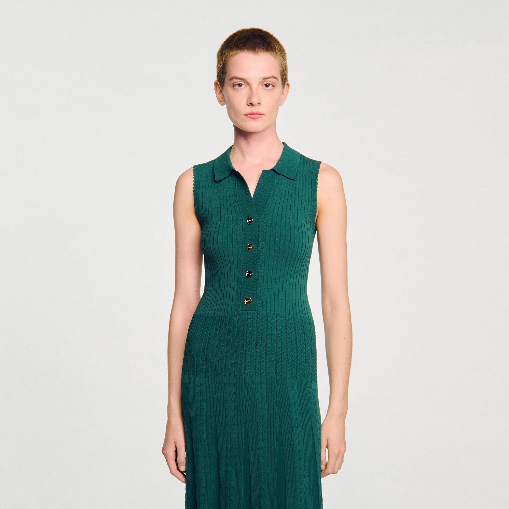 Knit dress with polo neck Dark Green Sandro Women